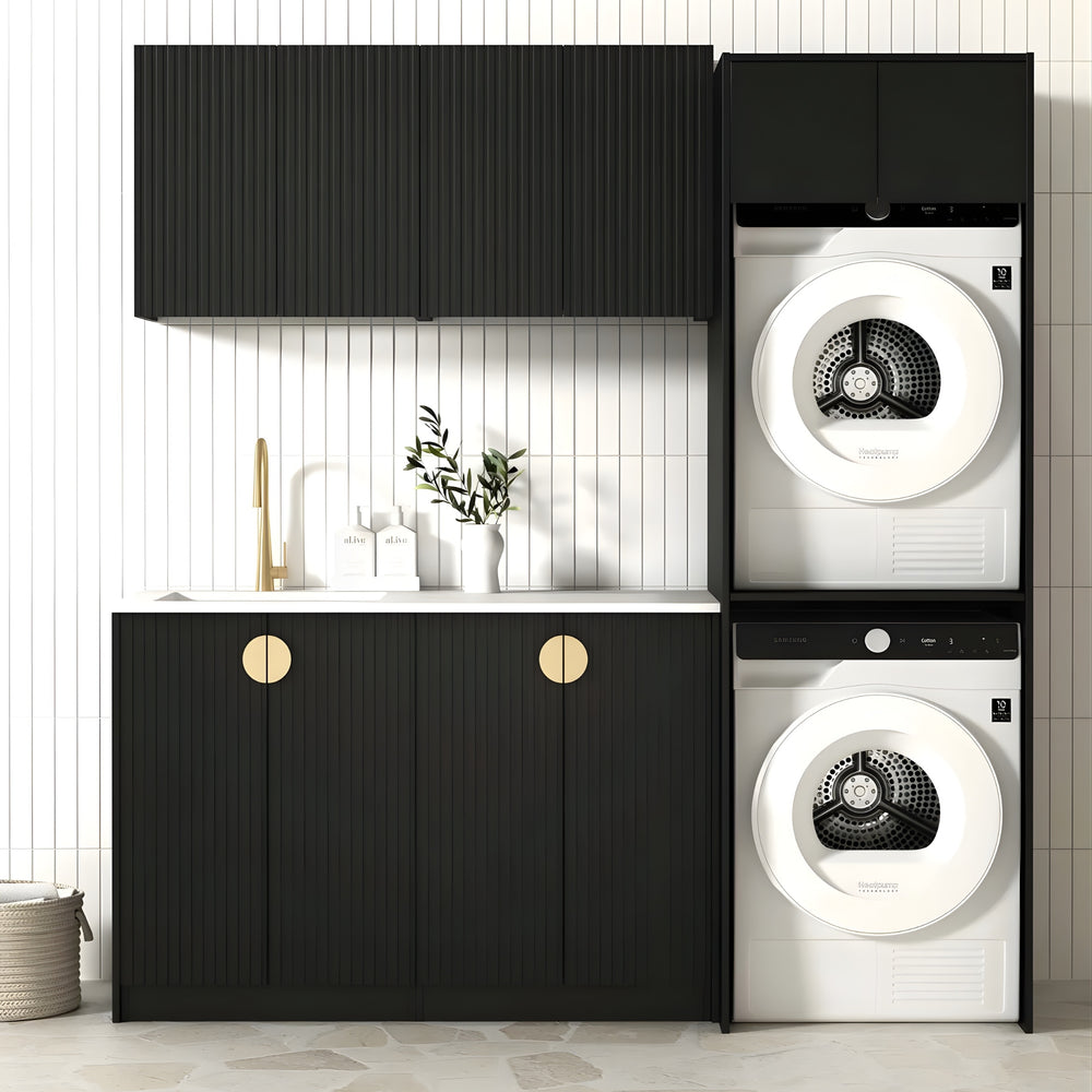 OTTI MARLO MATTE BLACK 1960MM LAUNDRY AND WALL CABINET WITH STONE TOP & SINK (PACKAGE-C)