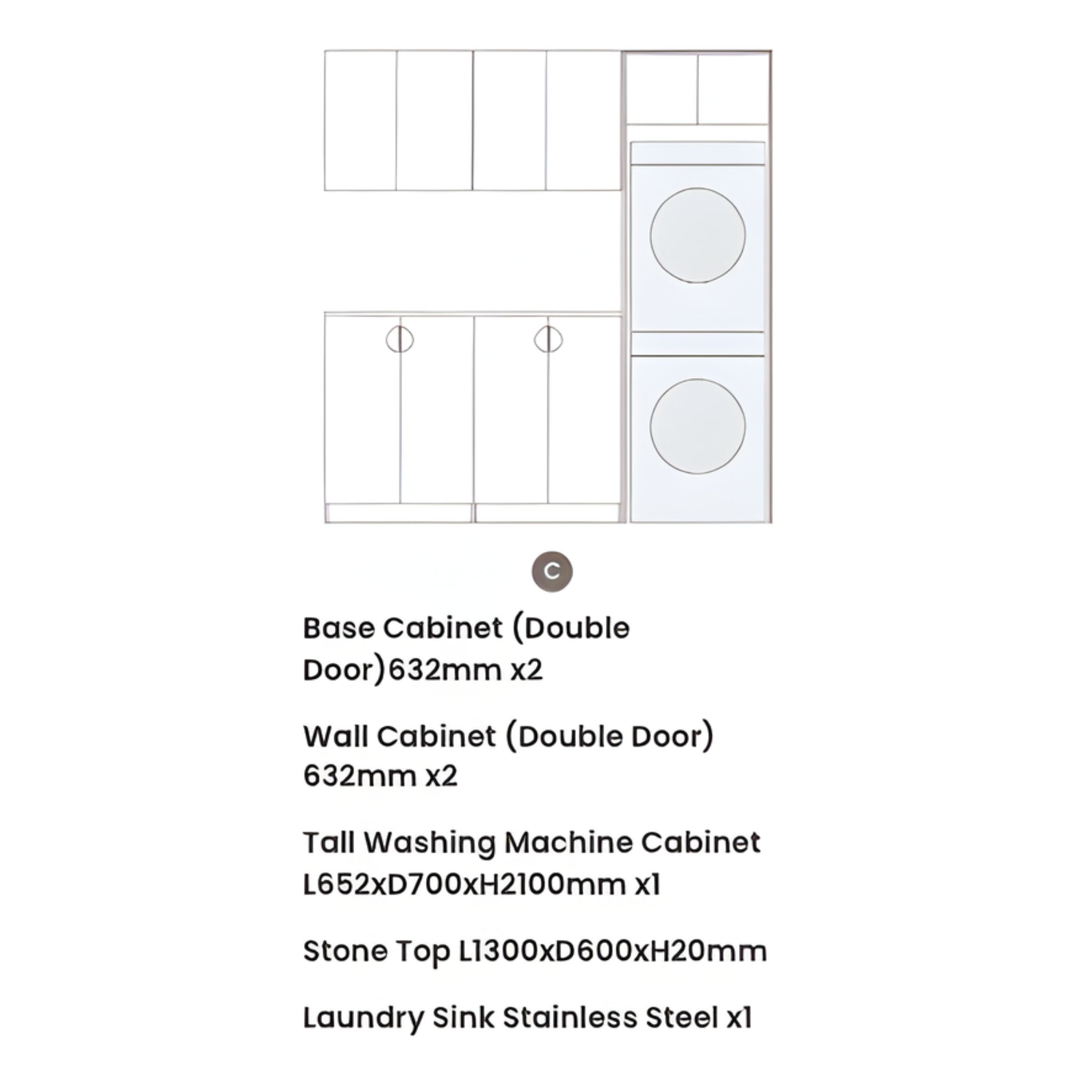 OTTI MARLO MATTE BLACK 1960MM LAUNDRY AND WALL CABINET WITH STONE TOP & SINK (PACKAGE-C)