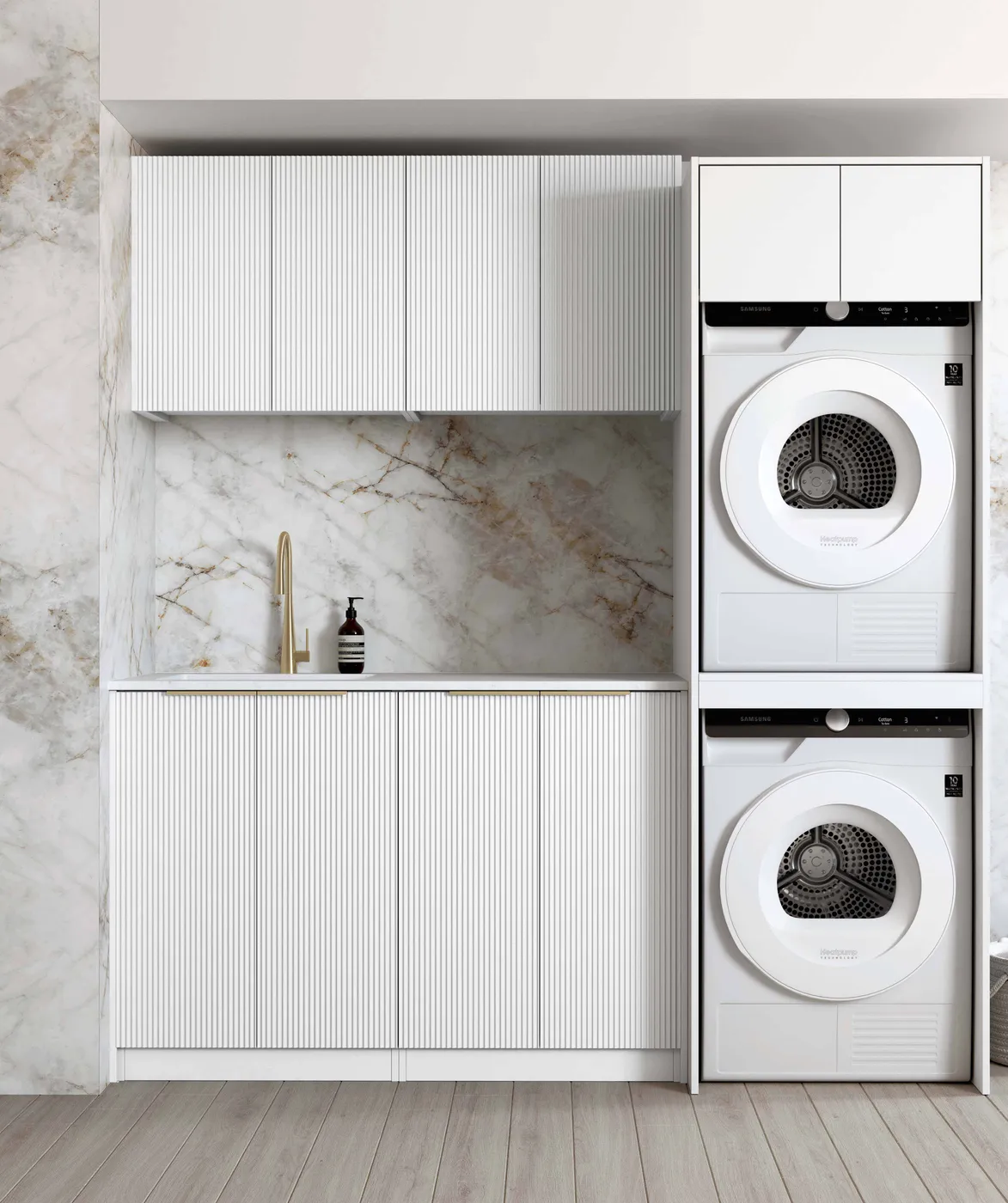 OTTI NOOSA MATTE WHITE 1960MM LAUNDRY AND WALL CABINET WITH STONE TOP & SINK (PACKAGE-C)