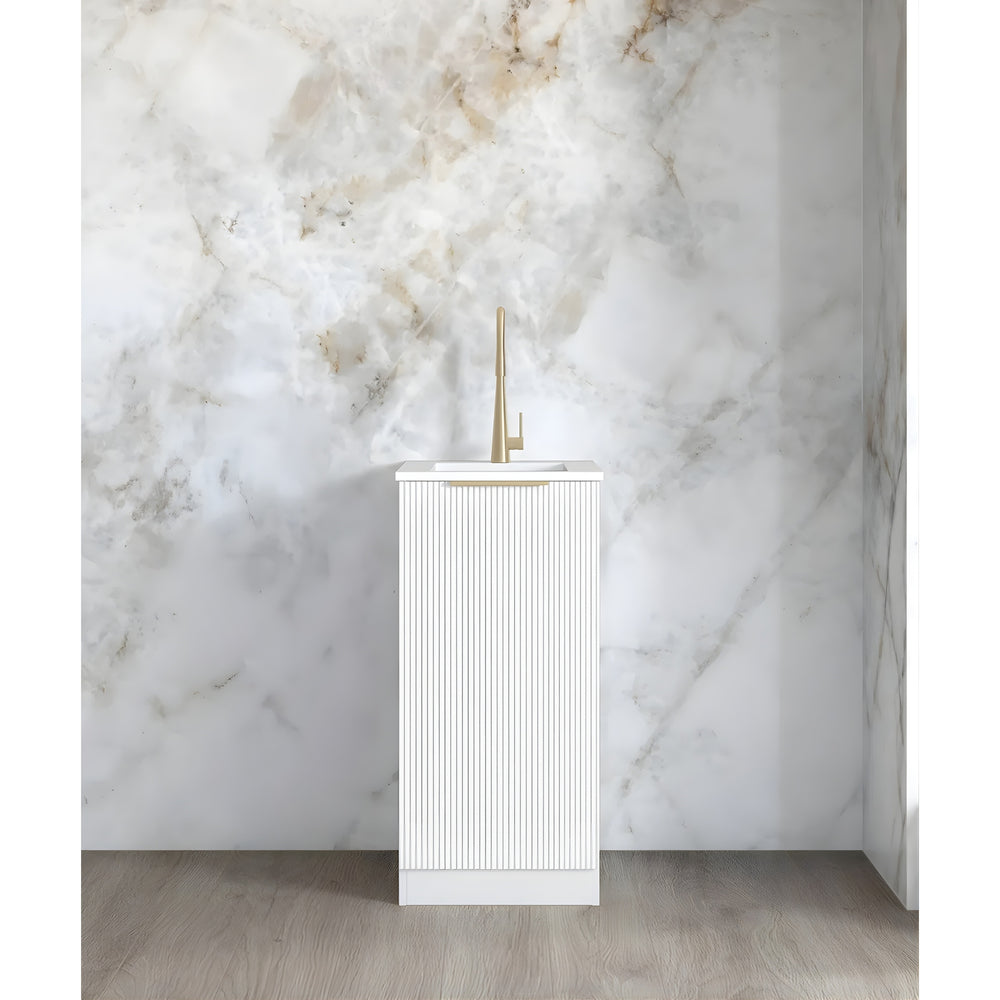 OTTI BONDI MATTE WHITE 430MM MINI LAUNDRY CABINET WITH STONE TOP & SINK