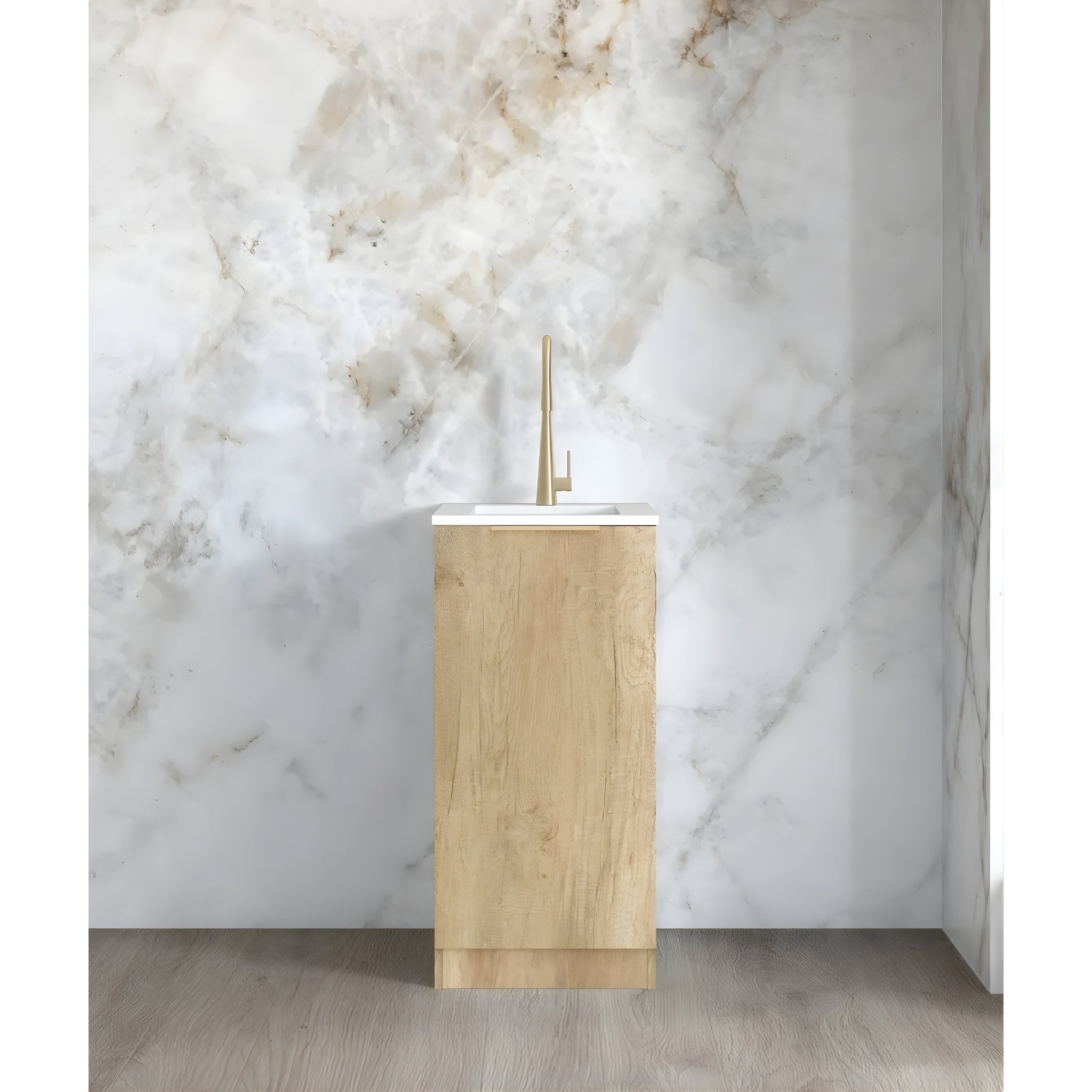 OTTI BYRON NATURAL OAK 430MM MINI LAUNDRY CABINET WITH STONE TOP & SINK