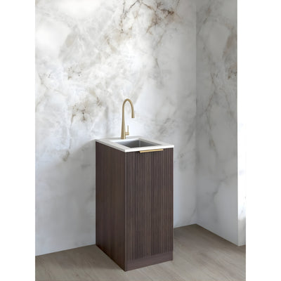 OTTI HAVANA SABLE WALNUT FLUTED 430MM MINI LAUNDRY CABINET WITH STONE TOP & SINK