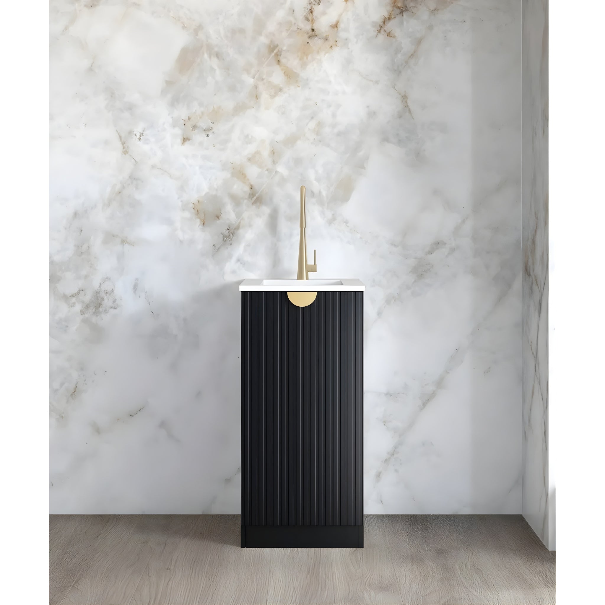 OTTI MARLO MATTE BLACK 430MM MINI LAUNDRY CABINET WITH STONE TOP & SINK