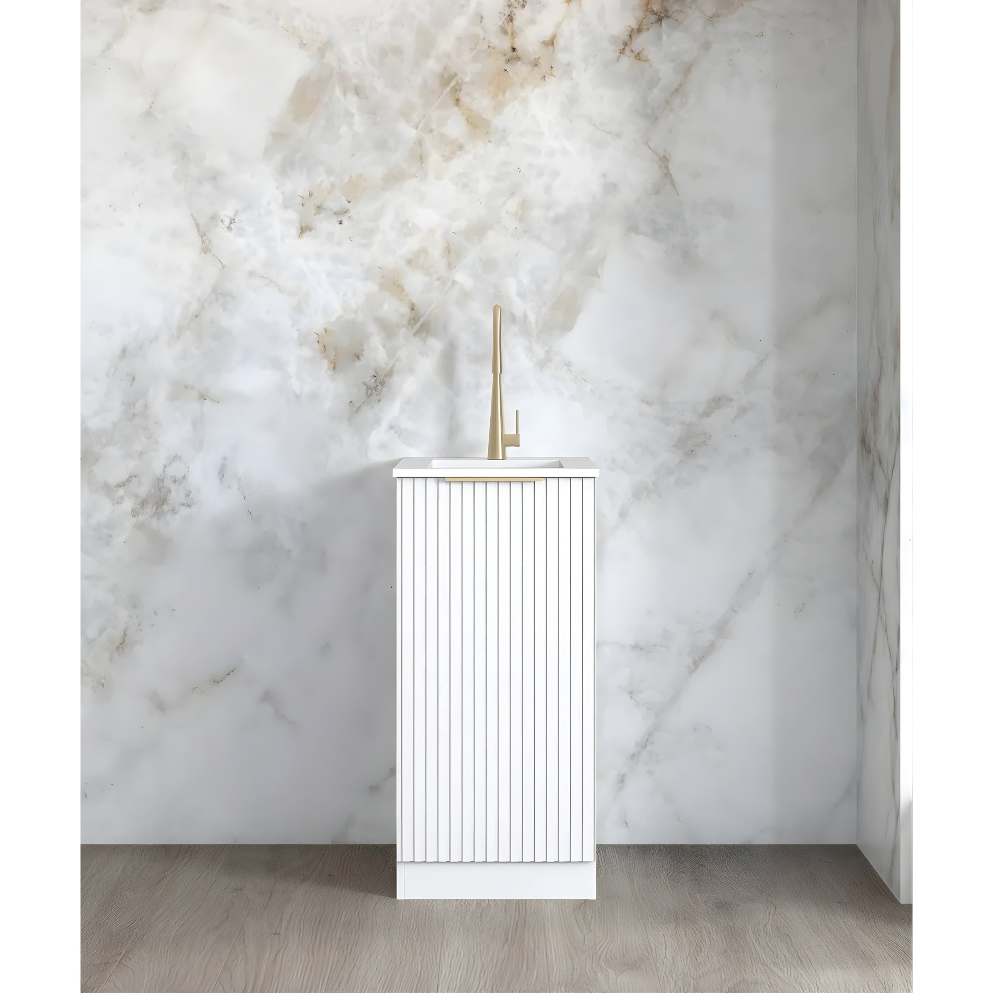 OTTI NOOSA MATTE WHITE 430MM MINI LAUNDRY CABINET WITH STONE TOP & SINK