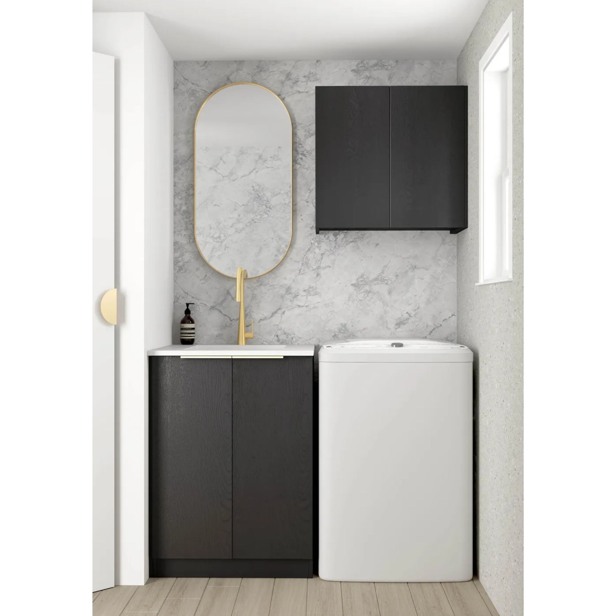 OTTI BYRON BLACK OAK 650MM MINI LAUNDRY SET WITH STONE TOP & SINK