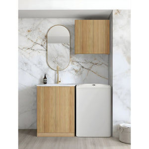 OTTI HAVANA WOODLAND OAK FLUTED 650MM MINI LAUNDRY SET WITH STONE TOP & SINK