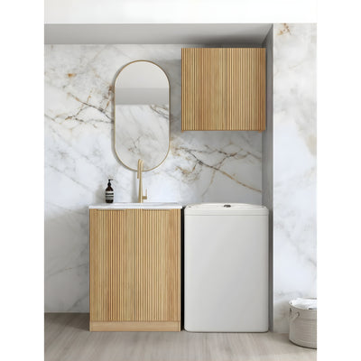 OTTI HAVANA WOODLAND OAK FLUTED 650MM MINI LAUNDRY SET WITH STONE TOP & SINK