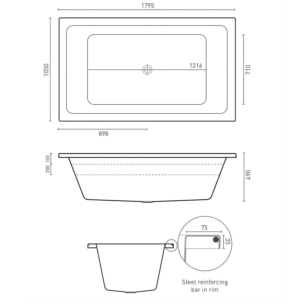 DECINA LAGO ISLAND BATH GLOSS WHITE 1795MM