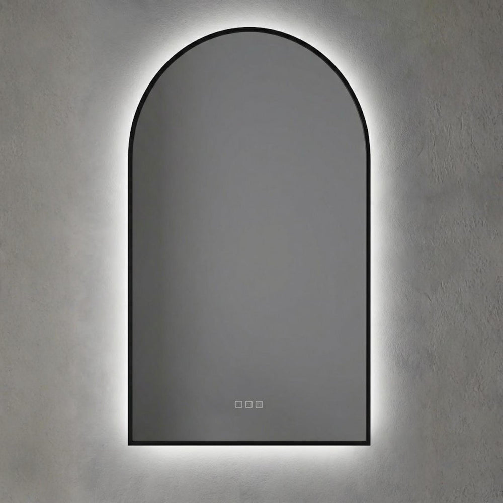 VITO LUMIX ARCHED FRAMED BACKLIT SMART LED MIRROR MATTE BLACK 500X750MM