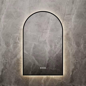 VITO LUMIX ARCHED FRAMED BACKLIT SMART LED MIRROR MATTE BLACK 500X750MM