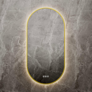 VITO LUMIX OVAL FRAMED BACKLIT SMART LED MIRROR BRUSHED BRASS 500X900MM