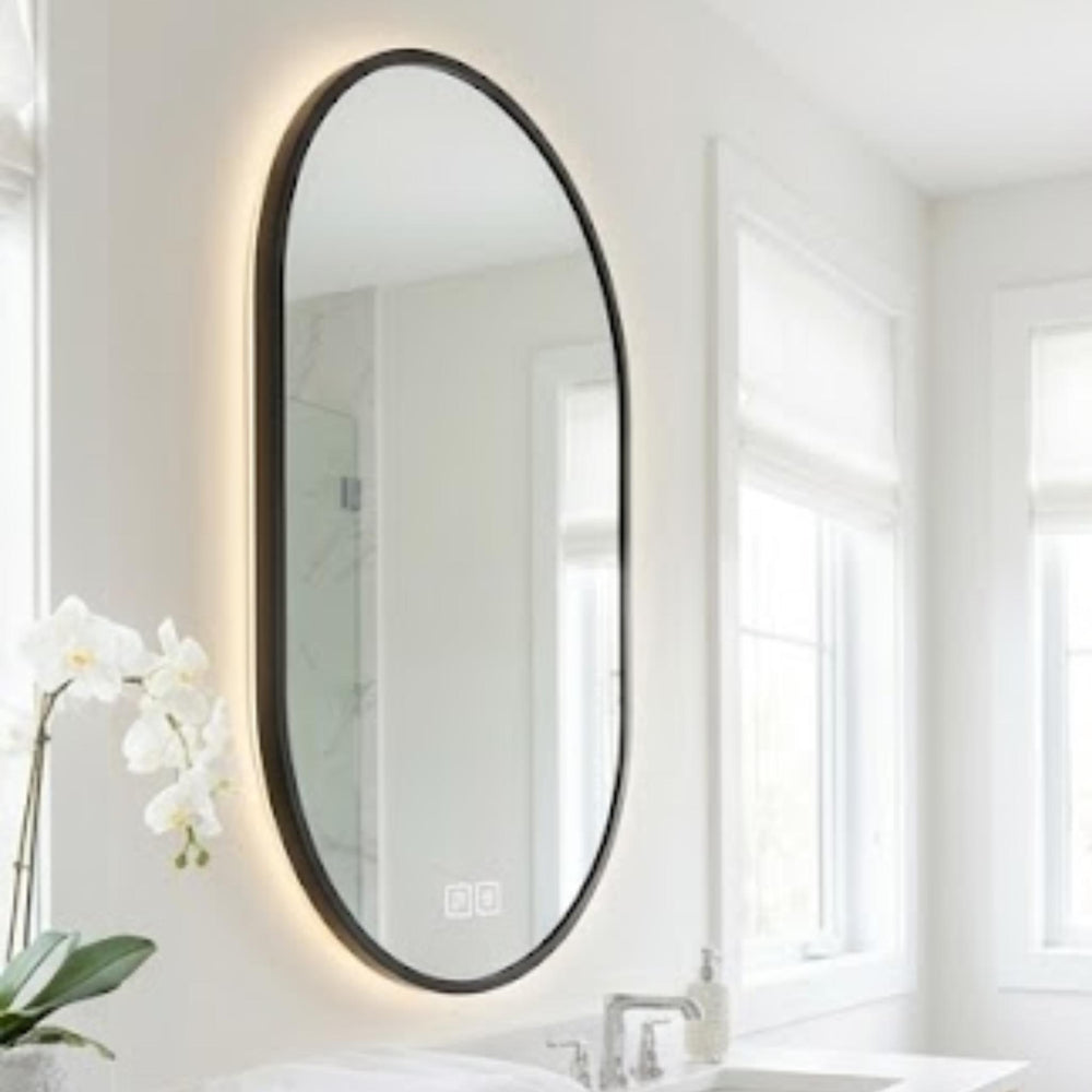 VITO LUMIX OVAL FRAMED BACKLIT SMART LED MIRROR MATTE BLACK 500X900MM