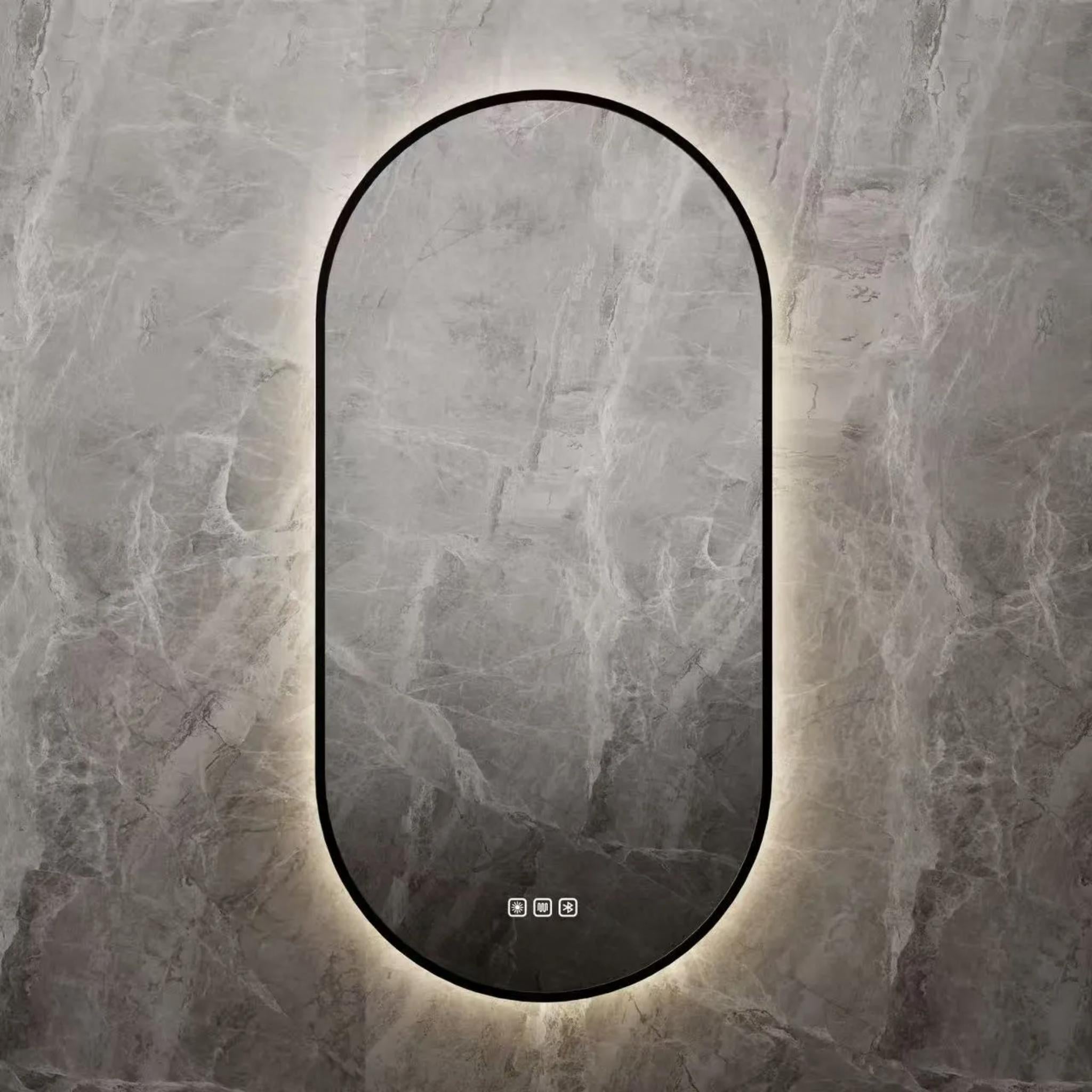 VITO LUMIX OVAL FRAMED BACKLIT SMART LED MIRROR MATTE BLACK 500X900MM