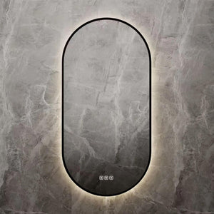 VITO LUMIX OVAL FRAMED BACKLIT SMART LED MIRROR MATTE BLACK 500X900MM