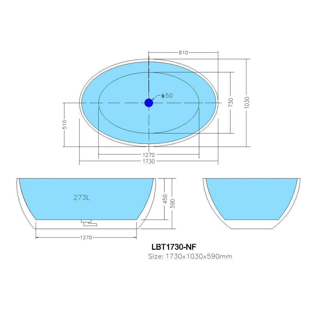 POSEIDON LUCIA FREE STANDING BATH GLOSS WHITE 1800MM