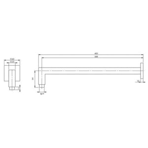 PHOENIX LEXI SHOWER ARM SQUARE 400MM BRUSHED CARBON