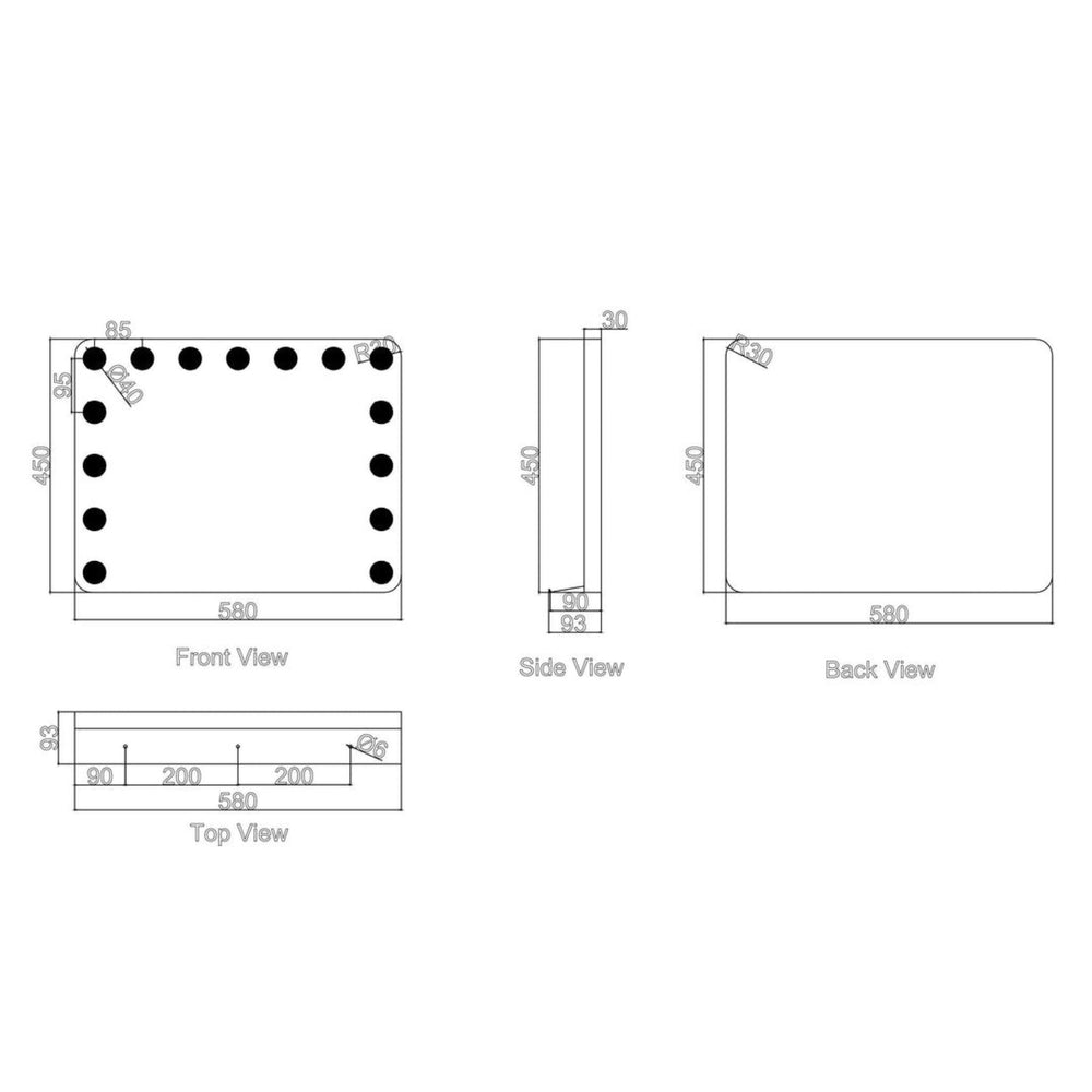 MERCIO LUNA FRAMELESS LED FRONTLIT MAKEUP MIRROR 580X450MM