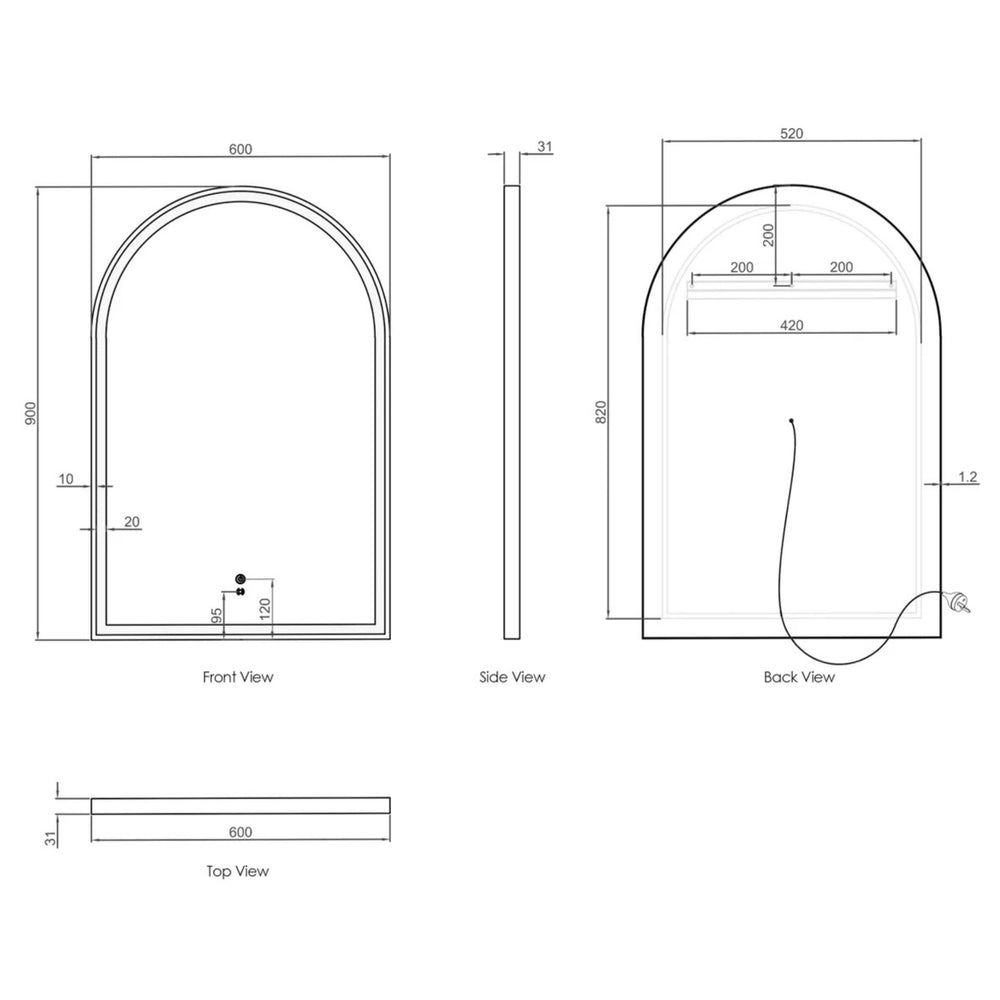 OTTI ARCHIE METAL FRAMED LED MIRROR WHITE 600X900MM