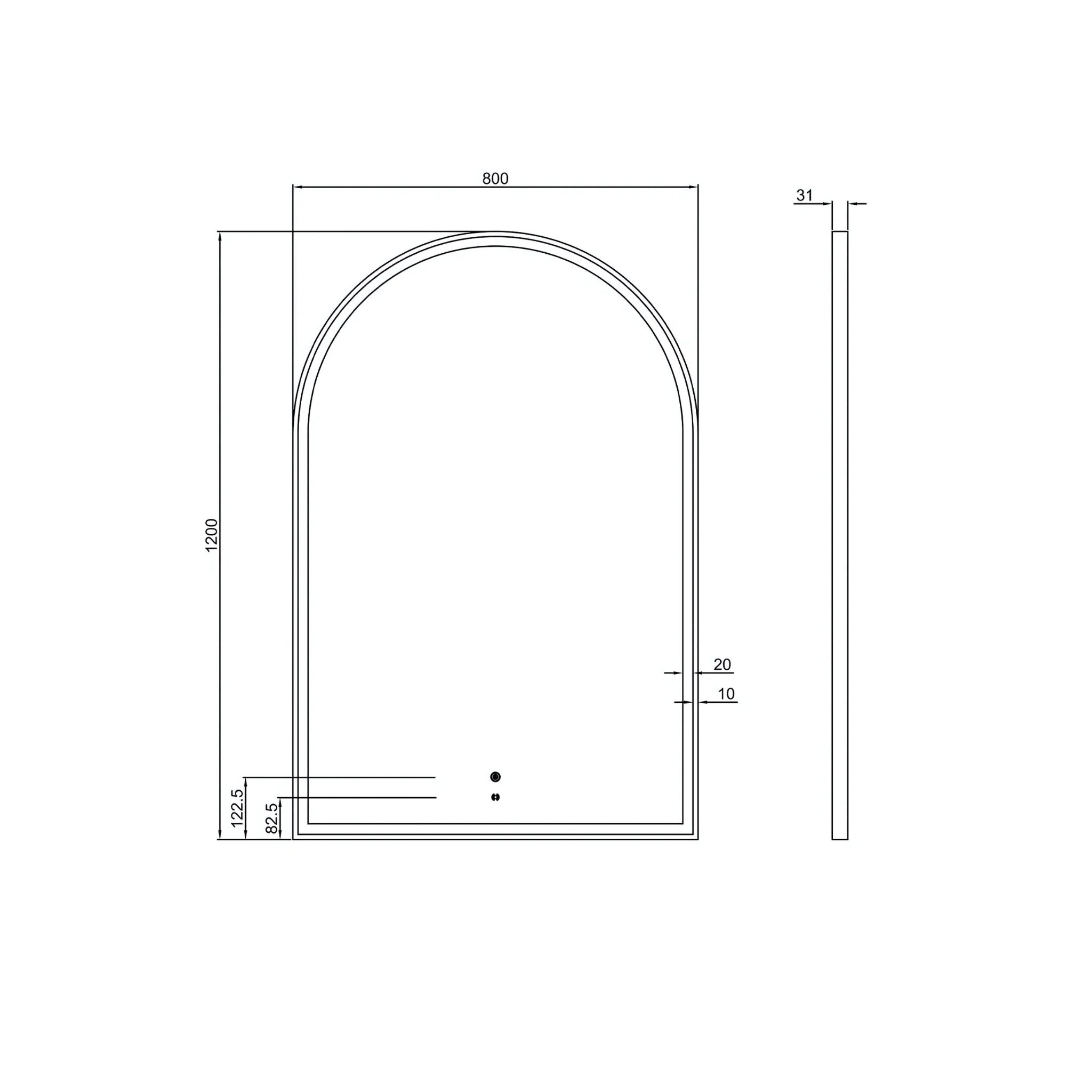 OTTI ARCHIE METAL FRAMED LED MIRROR BLACK 1000X1500MM