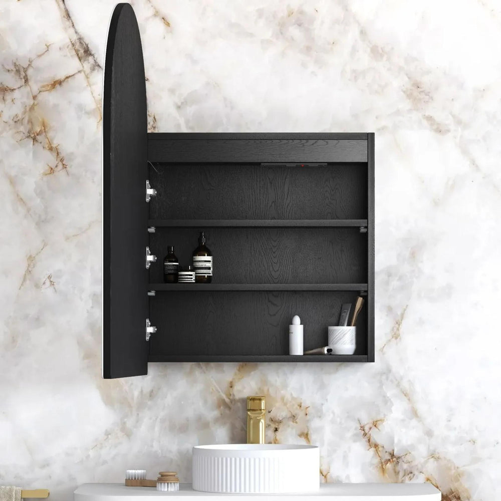 OTTI ARCHIE BLACK OAK LED SHAVING CABINET WITH POWERPOINT 600X900MM
