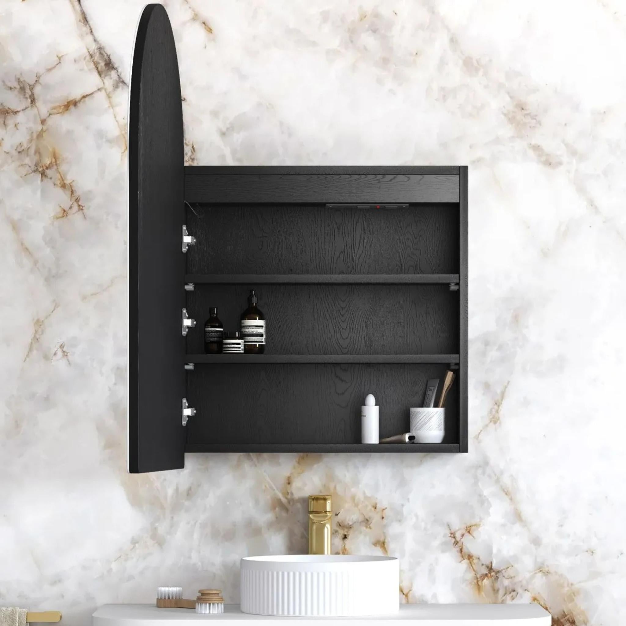 OTTI ARCHIE BLACK OAK LED SHAVING CABINET WITH POWERPOINT 600X900MM