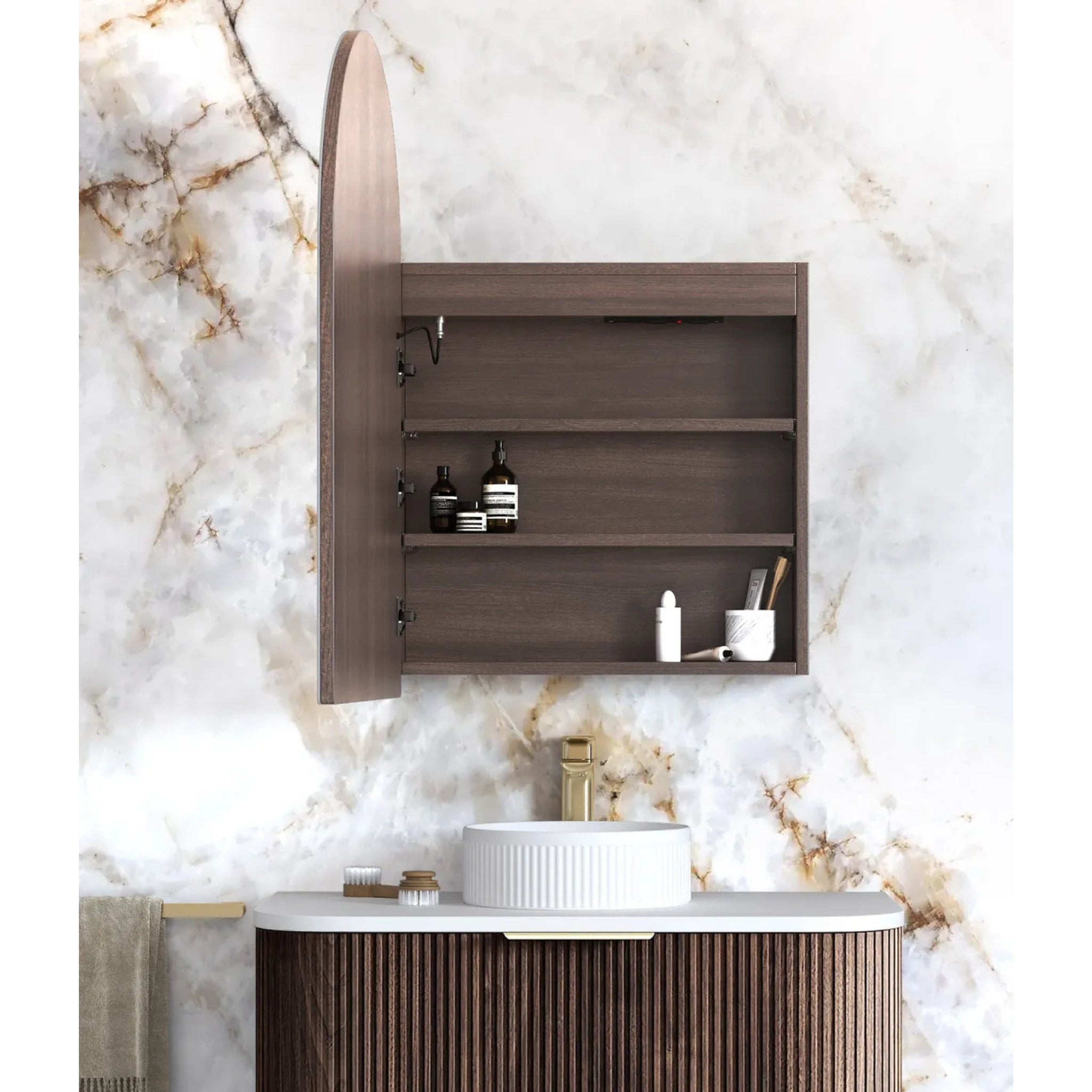OTTI ARCHIE SABLE WALNUT LED SHAVING CABINET WITH POWERPOINT 3 COLOUR LIGHTS 600X900MM