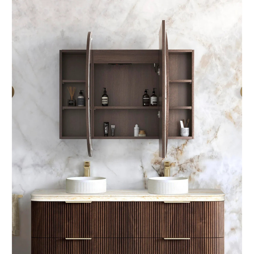 OTTI BONDI SABLE WALNUT LED SHAVING CABINET WITH POWERPOINT 3 COLOUR LIGHTS 1500X900MM