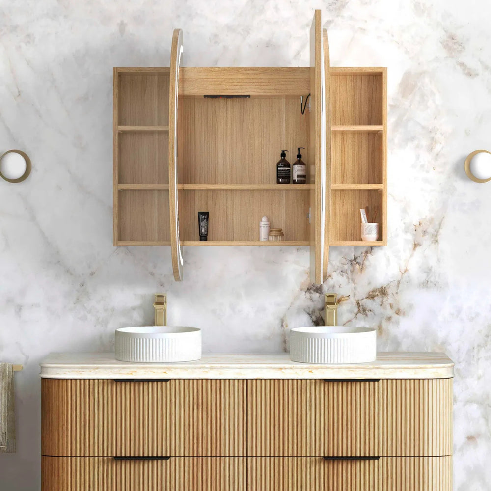 OTTI BONDI WOODLAND OAK LED SHAVING CABINET WITH POWERPOINT 3 COLOUR LIGHTS 1500X900MM