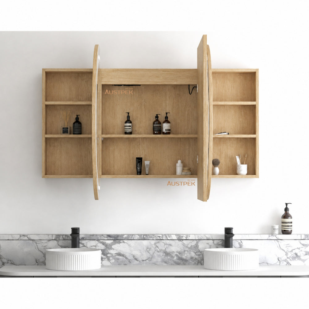 OTTI BONDI NATURAL OAK LED SHAVING CABINET WITH POWERPOINT 3 COLOUR LIGHTS 1800X900MM