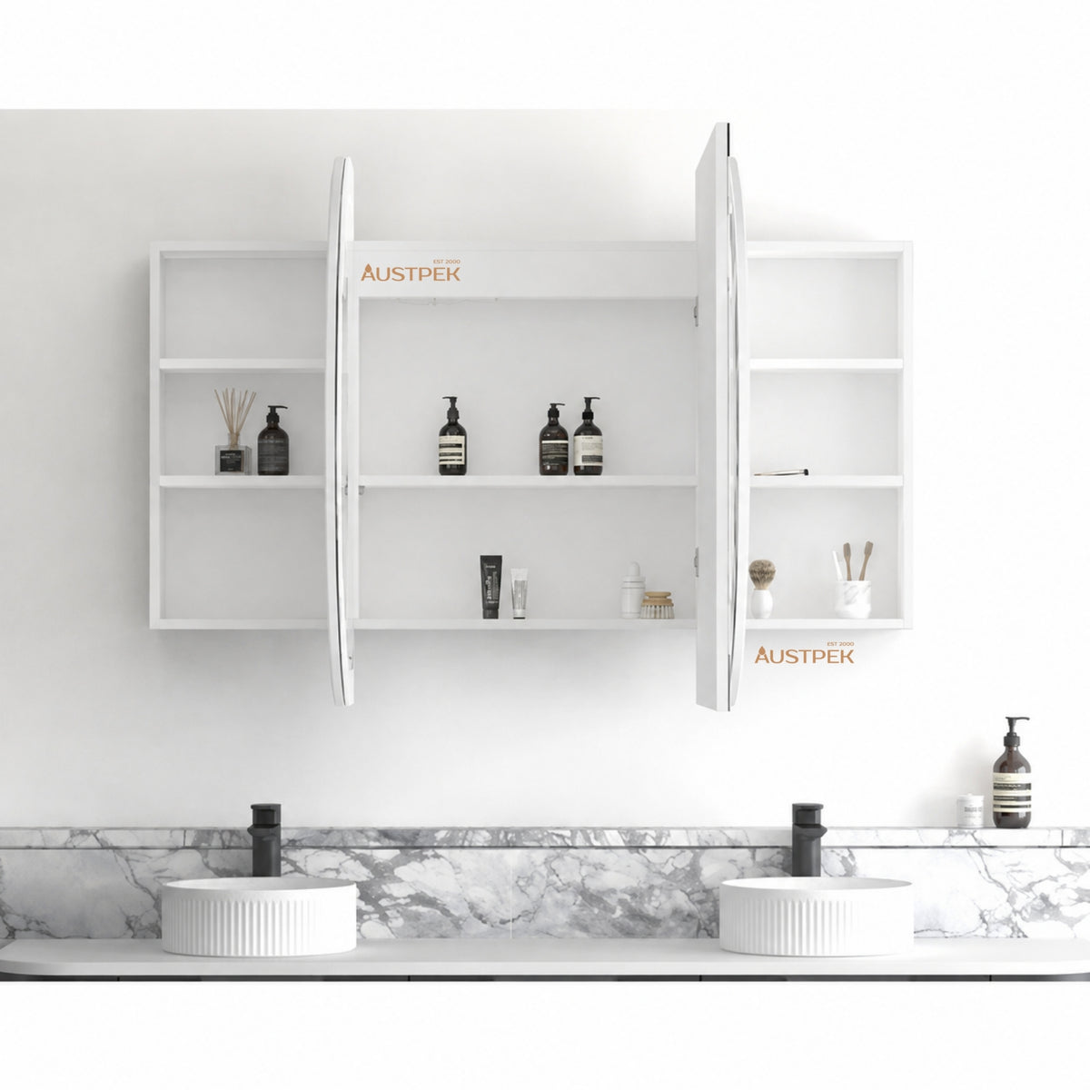 OTTI BONDI MATTE WHITE LED SHAVING CABINET WITH POWERPOINT 3 COLOUR LIGHTS 1800X900MM