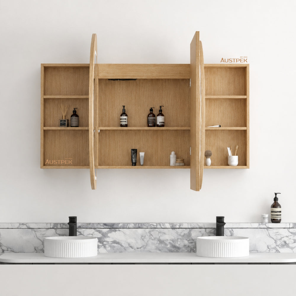 OTTI BONDI WOODLAND OAK LED SHAVING CABINET WITH POWERPOINT 3 COLOUR LIGHTS 1800X900MM