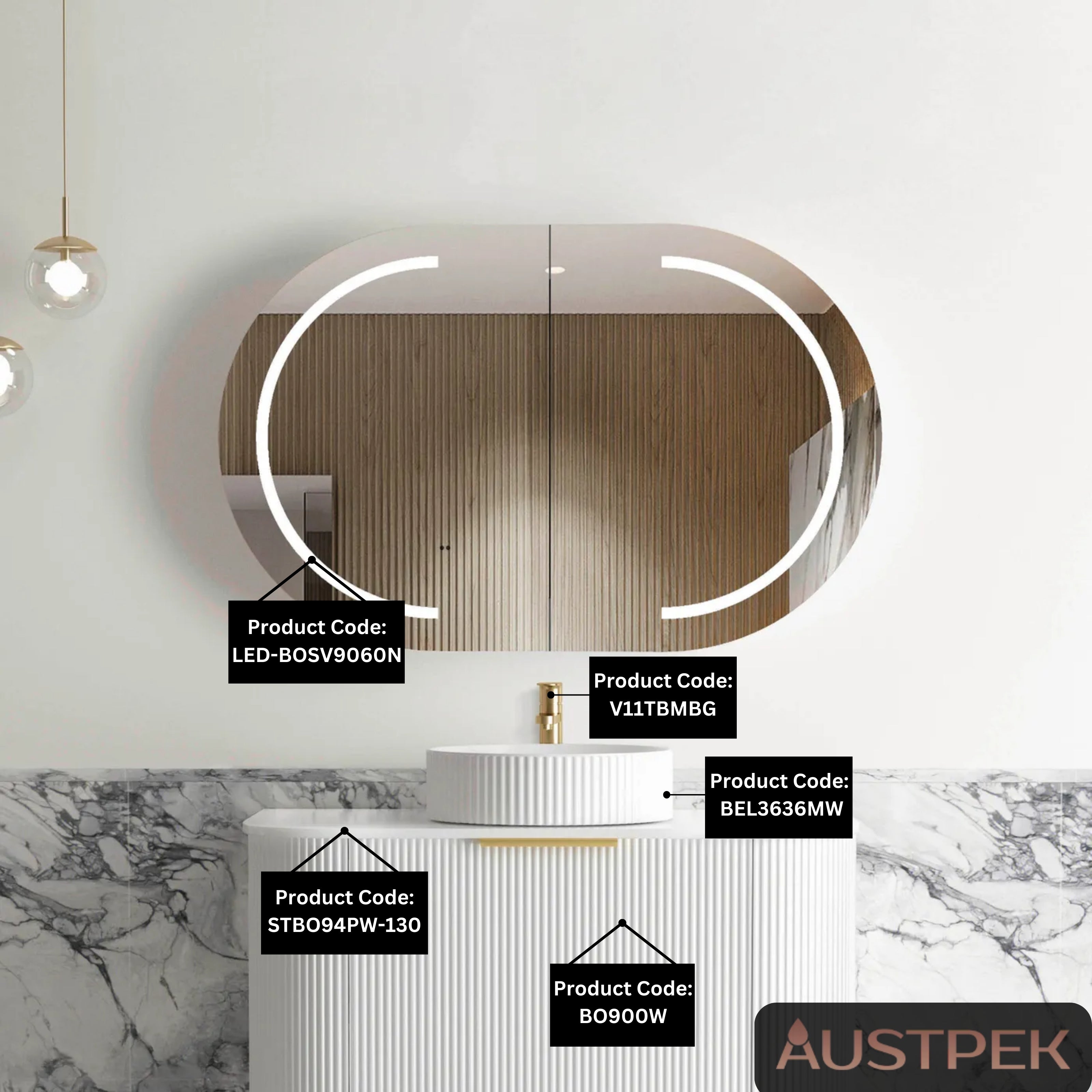 OTTI BONDI NATURAL OAK LED SHAVING CABINET 900X600MM