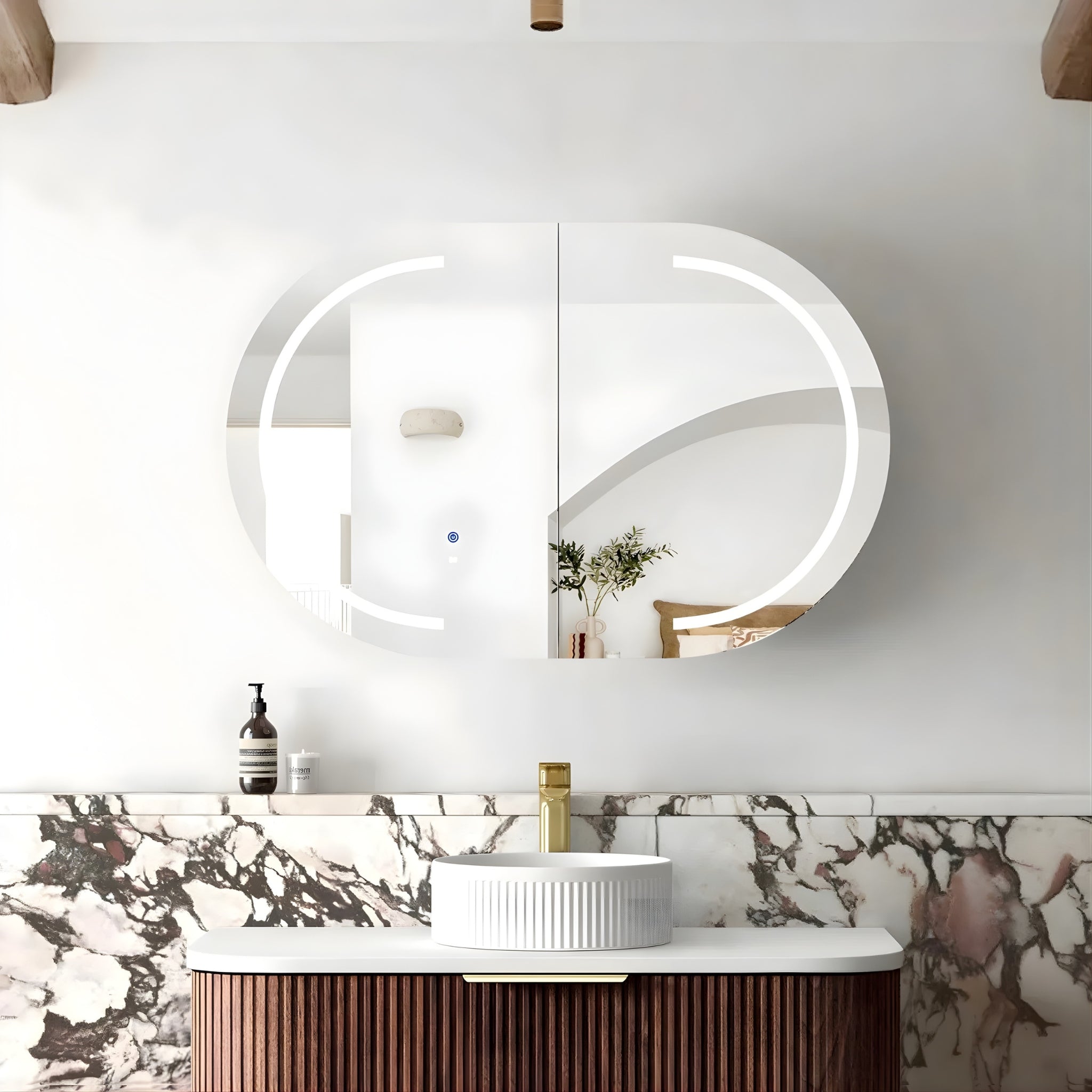 OTTI BONDI SABLE WALNUT LED SHAVING CABINET WITH POWERPOINT 900X600MM