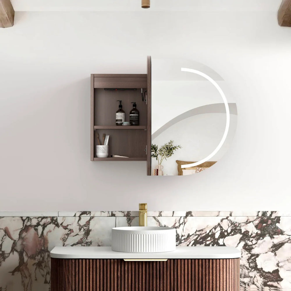 OTTI BONDI SABLE WALNUT LED SHAVING CABINET WITH POWERPOINT 3 COLOUR LIGHTS 900X600MM
