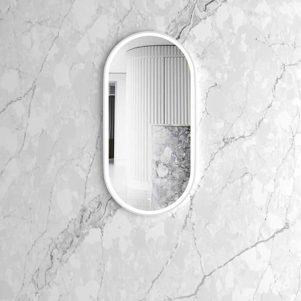 OTTI NOOSA METAL FRAMED LED MIRROR 3 COLOUR LIGHTS MATTE WHITE 450X900MM