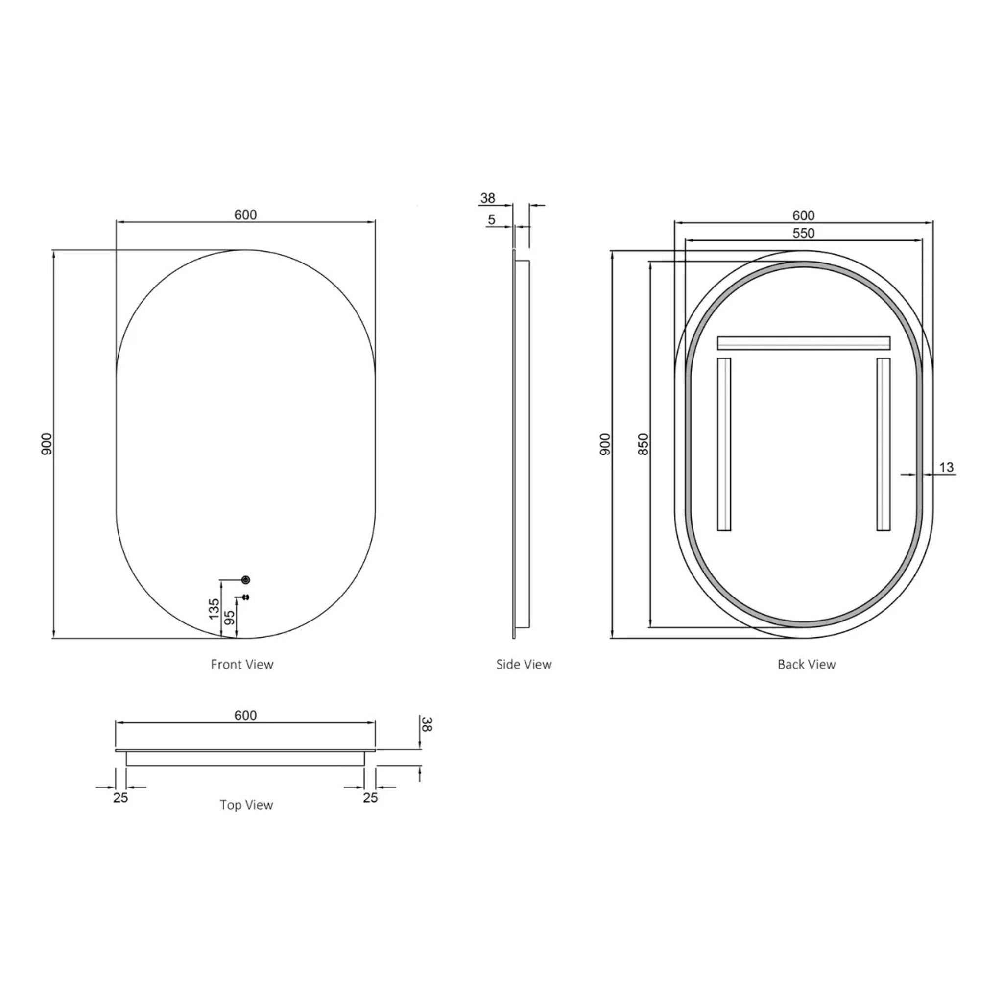 OTTI NOOSA FRAMELESS LED MIRROR 600X900MM