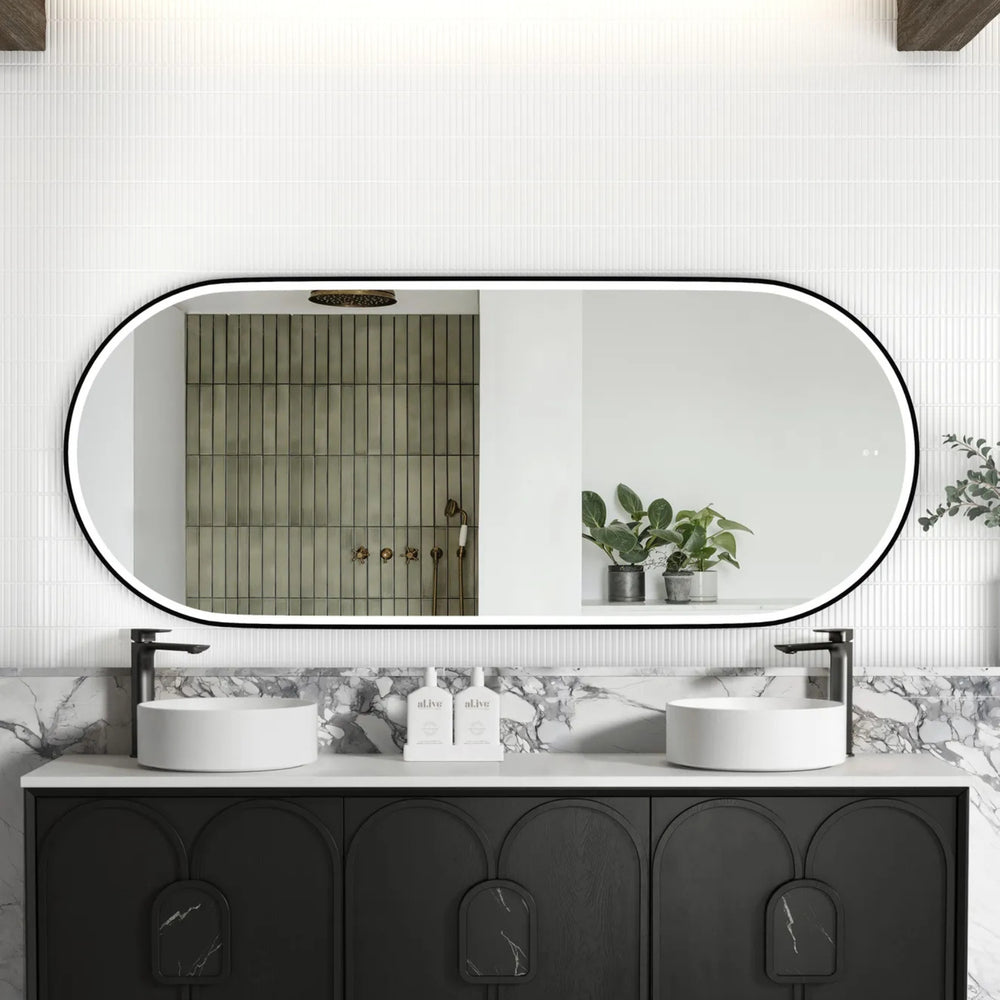 OTTI NOOSA METAL FRAMED OVAL LED MIRROR MATTE BLACK 750X1800MM