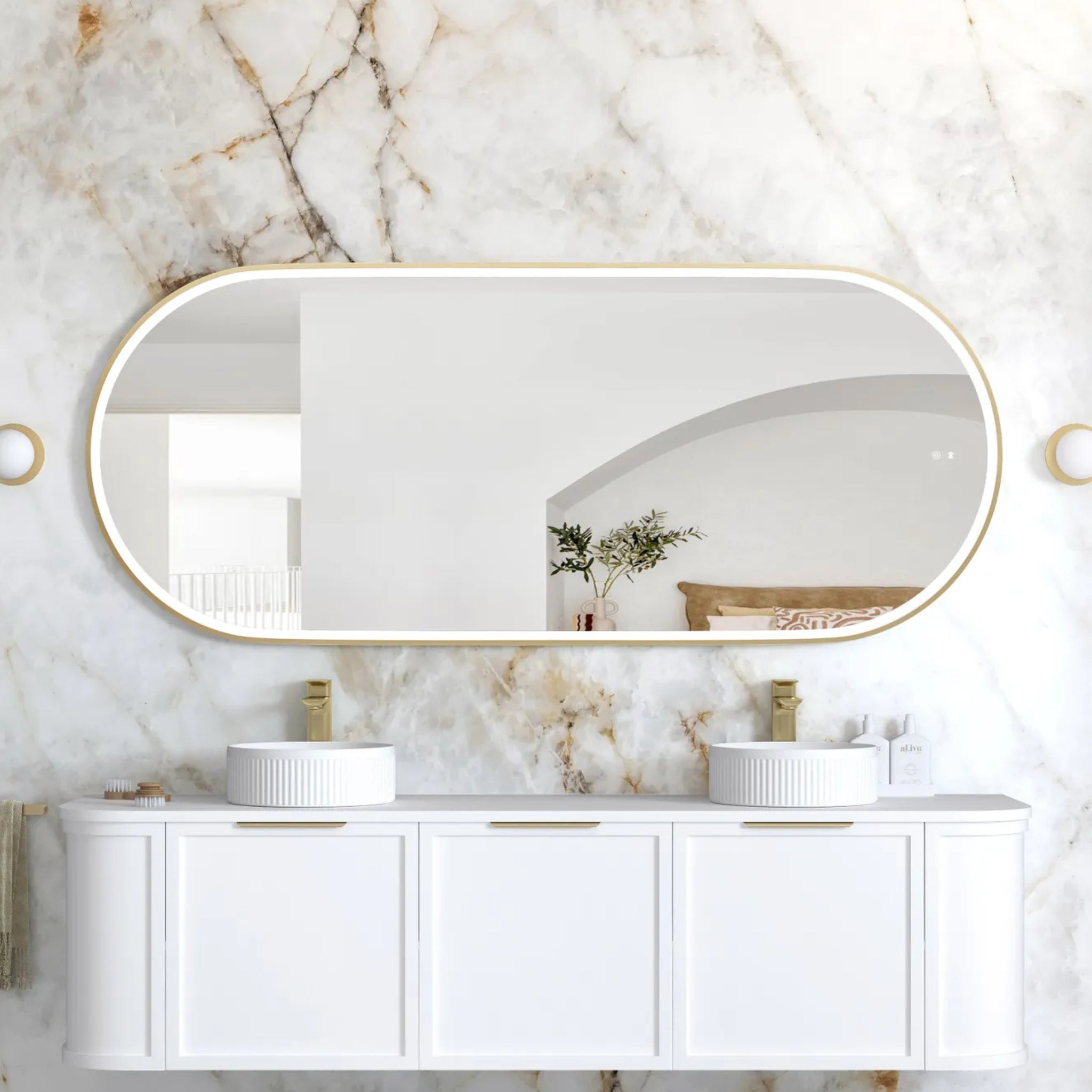 OTTI NOOSA METAL FRAMED OVAL LED MIRROR GOLD 750X1800MM