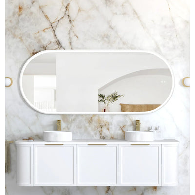 OTTI NOOSA METAL FRAMED OVAL LED MIRROR MATTE WHITE 750X1800MM