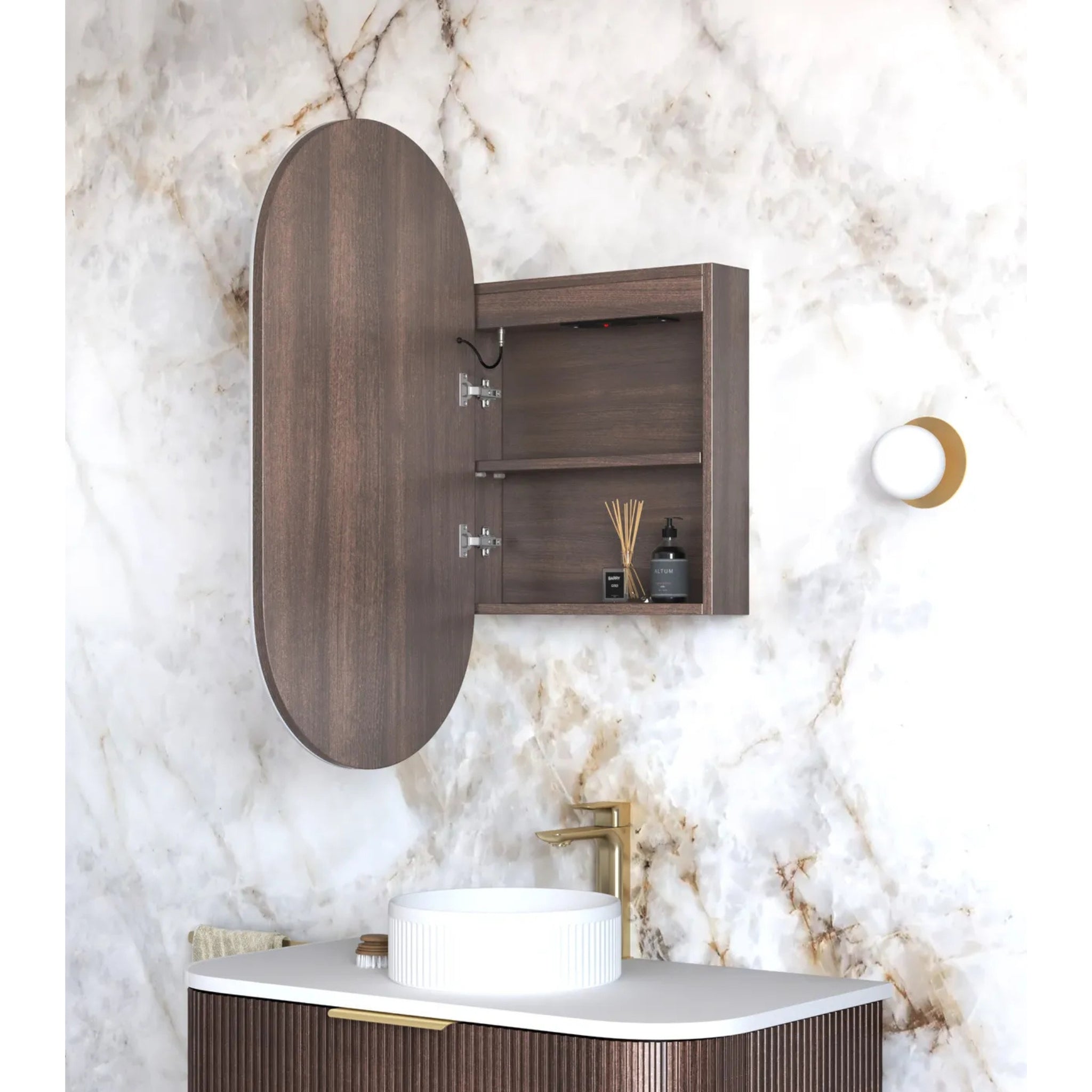 OTTI NOOSA SABLE WALNUT LED SHAVING CABINET WITH POWERPOINT 3 COLOUR LIGHTS 450X900MM