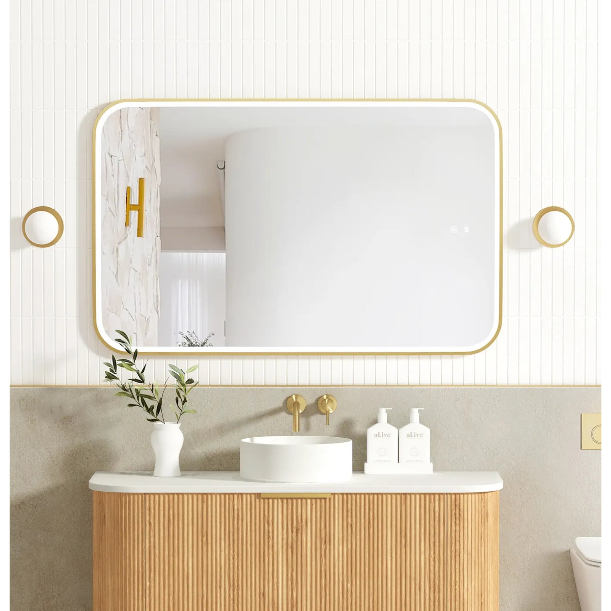 OTTI NEWPORT METAL FRAMED LED MIRROR BRUSHED GOLD 750X1200MM