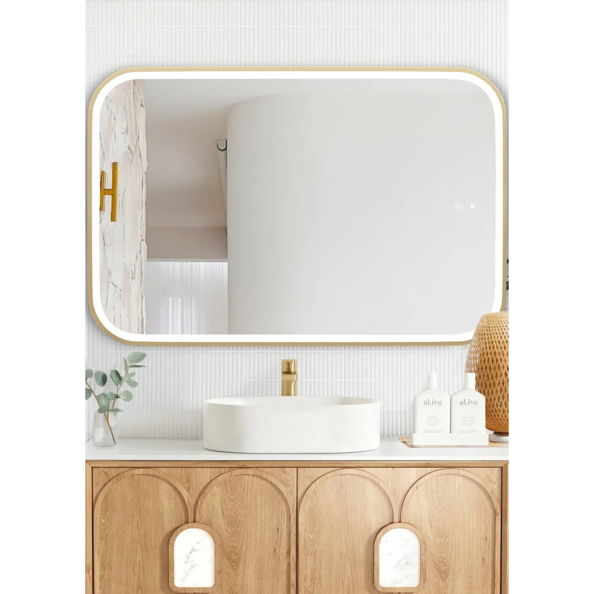OTTI NEWPORT METAL FRAMED LED MIRROR BRUSHED GOLD 750X1200MM