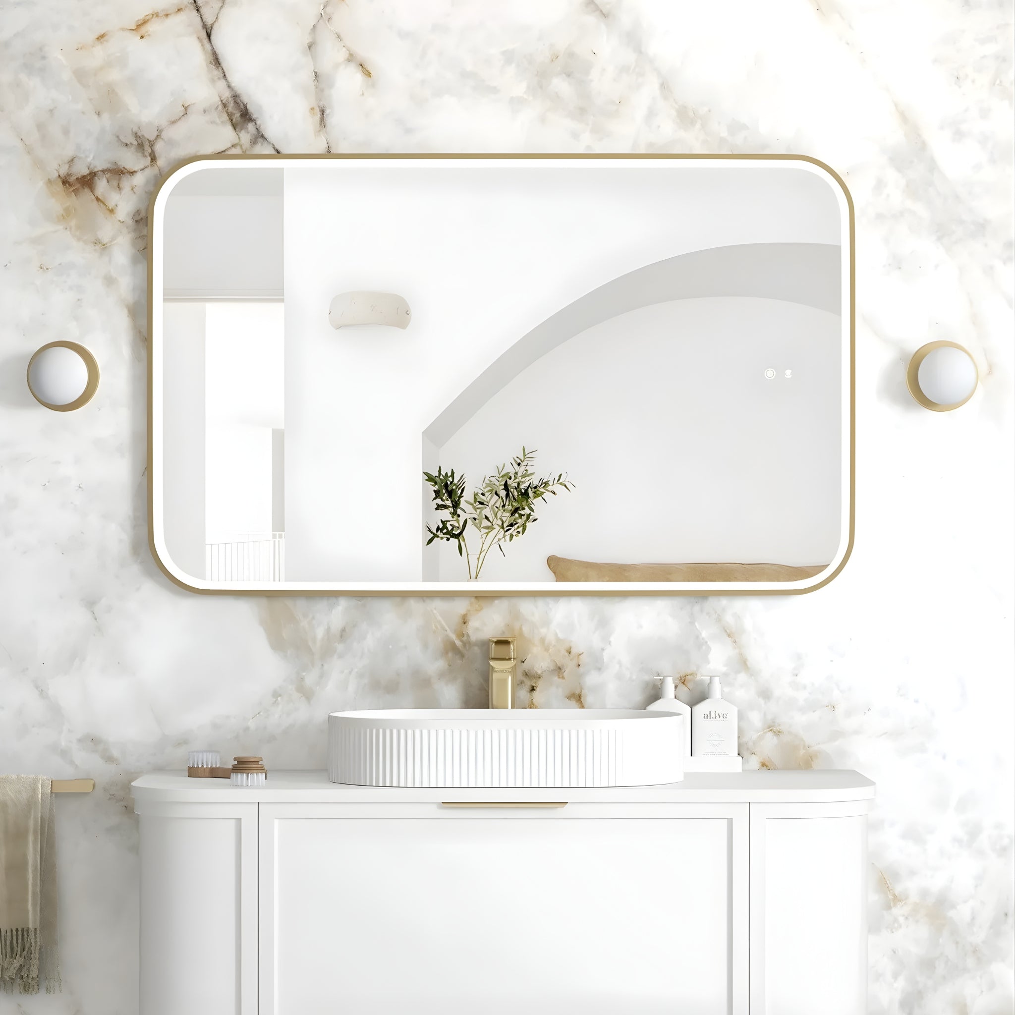 OTTI NEWPORT METAL FRAMED LED MIRROR BRUSHED GOLD 750X1200MM