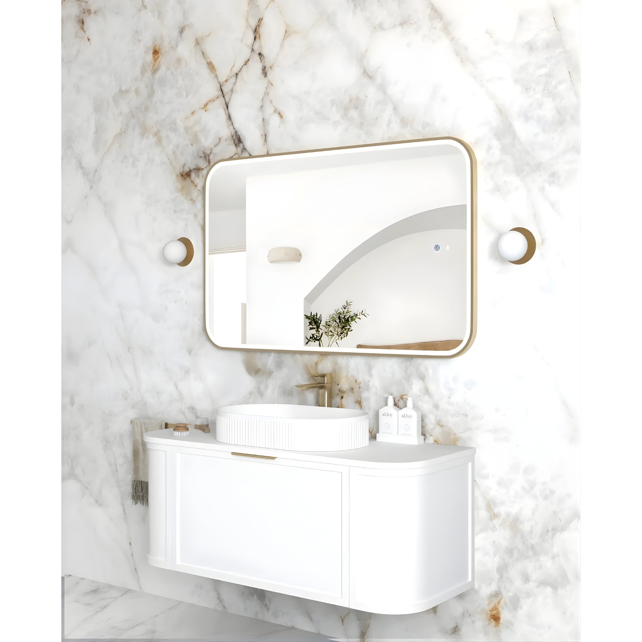 OTTI NEWPORT METAL FRAMED LED MIRROR BRUSHED GOLD 750X1200MM