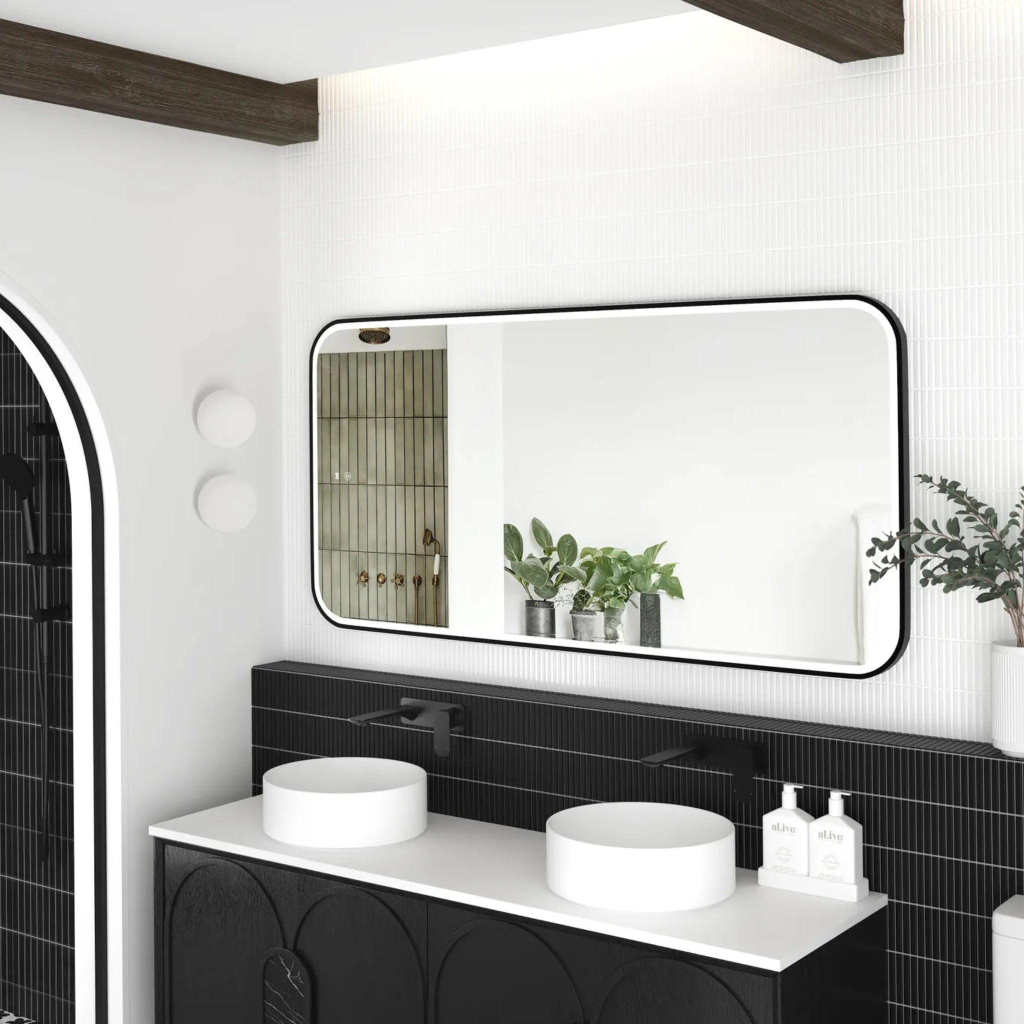 OTTI NEWPORT METAL FRAMED LED MIRROR BLACK 1500X750MM