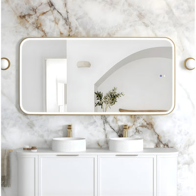 OTTI NEWPORT METAL FRAMED LED MIRROR BRUSHED GOLD 1500X750MM