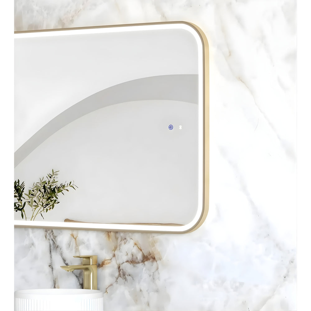 OTTI NEWPORT METAL FRAMED LED MIRROR 3 COLOUR LIGHTS BRUSHED GOLD 1500X750MM