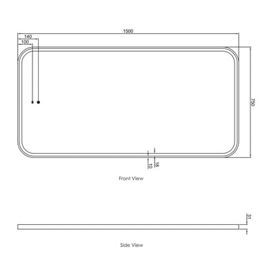 OTTI NEWPORT METAL FRAMED LED MIRROR WHITE 1500X750MM