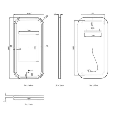 OTTI NEWPORT METAL FRAMED LED MIRROR WHITE 450X900MM