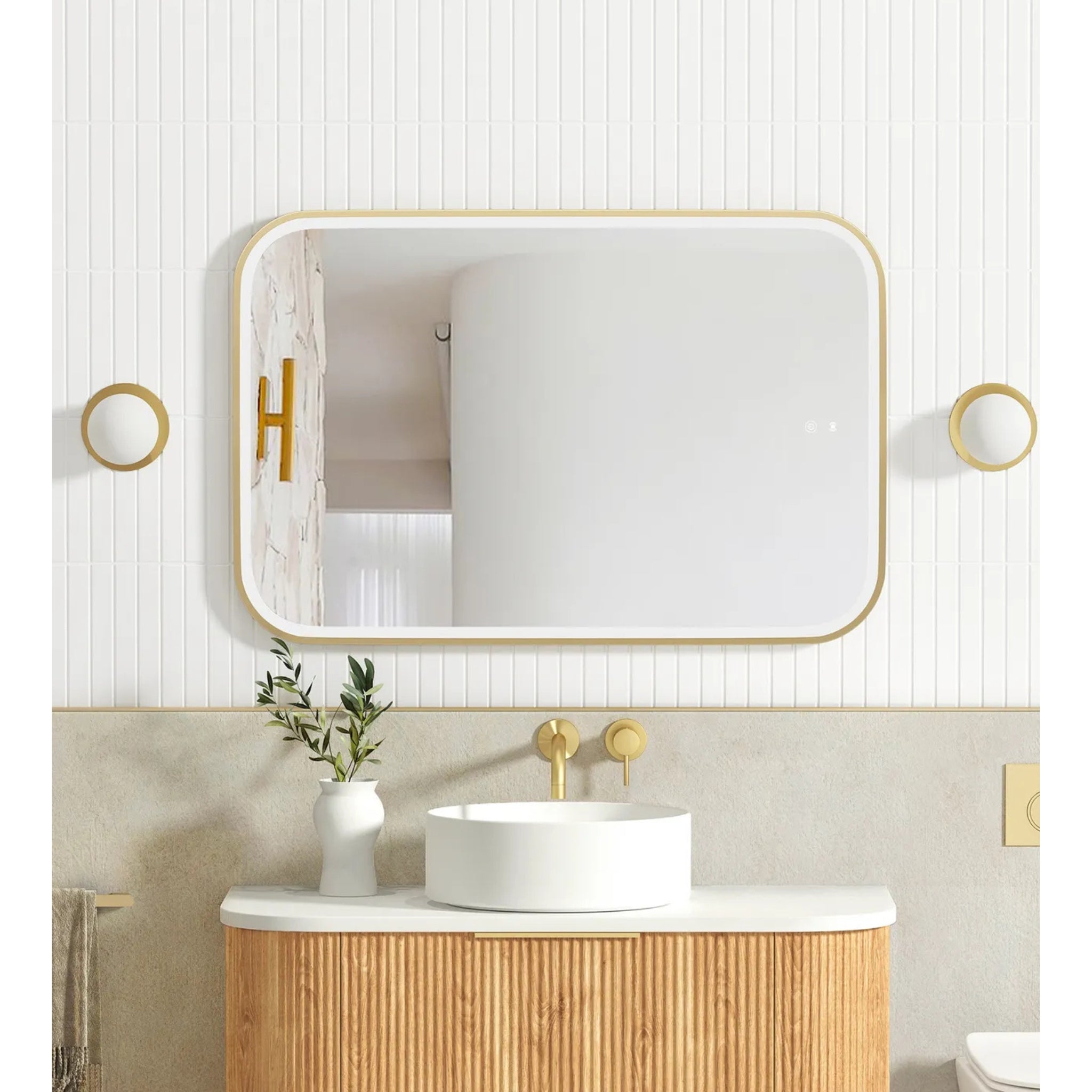 OTTI NEWPORT METAL FRAMED LED MIRROR BRUSHED GOLD 600X900MM